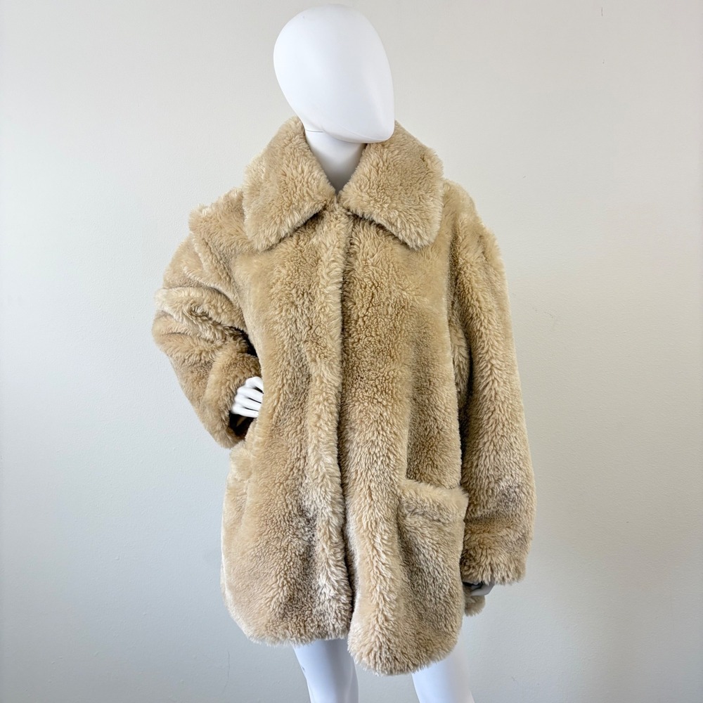 Free People Pretty Perfect Fur Coat Tan Faux Teddy Oversized OB1785689 Small